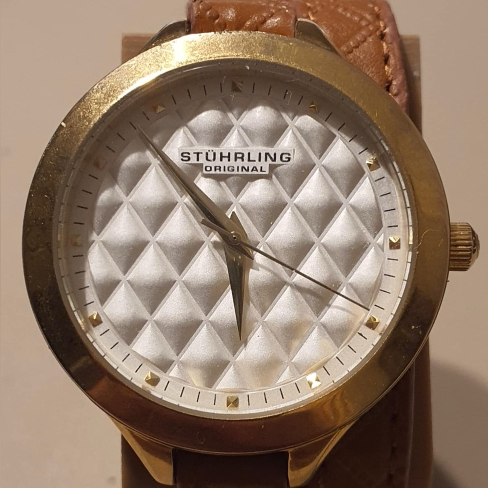 Stuhrling Original Deauville Goldtone/White Leather Double Loop Women's Watch